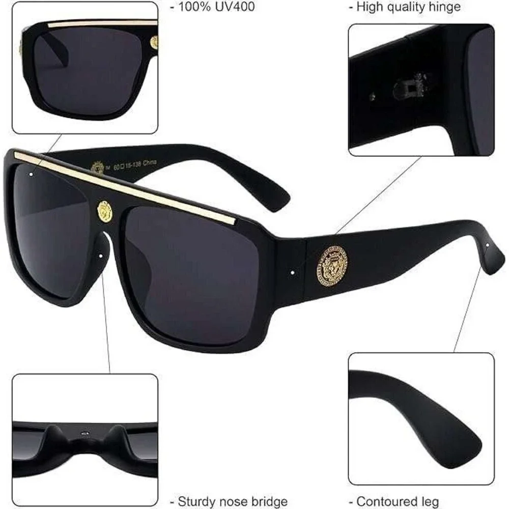 Large Thick Oversized Lion Head Flat Top Hip Hop Rapper Retro Fashion Sunglasses